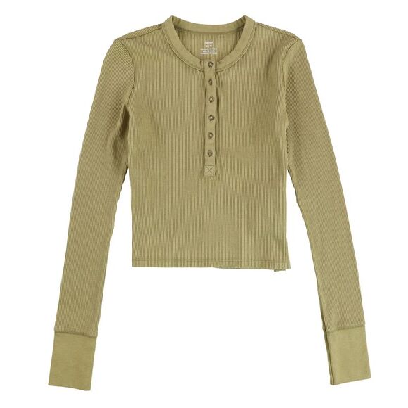 American Eagle Womens Waffle Henley Shirt, Brown, SAM - Picture 1 of 2